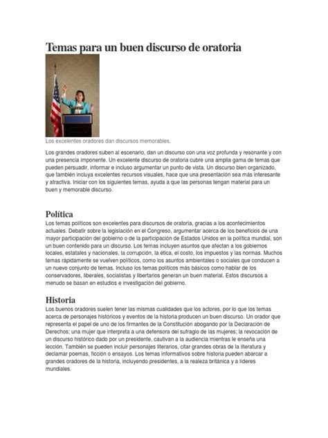 Temas Para Un Buen Discurso De Oratoria Política Gobierno