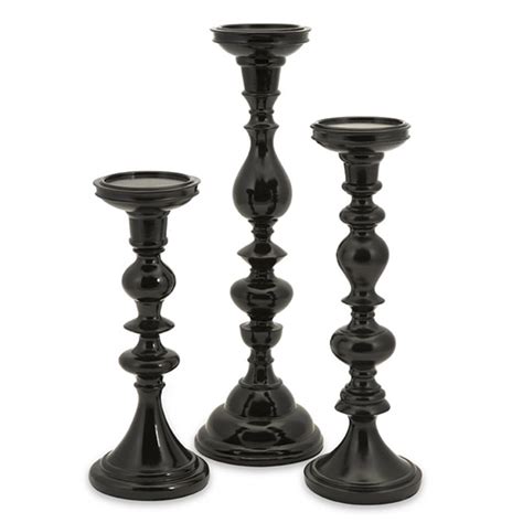 Set Of 3 Contemporary Tall Midnight Black Sculpted Pillar