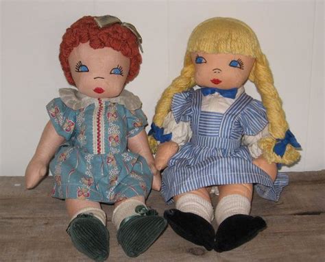 Pair Of Vintage Handmade Cloth Dolls Sisters 1950s Etsy Doll