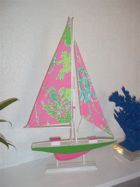 22 Sailboat Accented With Lilly Pulitzer Monkey Trouble Fabric Sails
