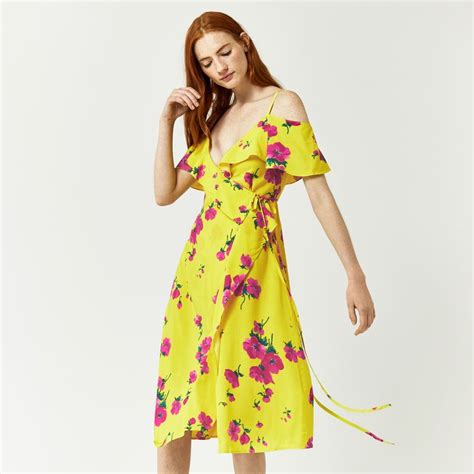 Warehouse Delia Flower Frill Wrap Dress Yellow 1 Fashion Clothes