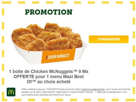 Prix De La Boite De 20 Mcnuggets Chez Mcdo - McDo : 9 Chicken McNuggets offerts pour 1 menu Maxi Best Of acheté