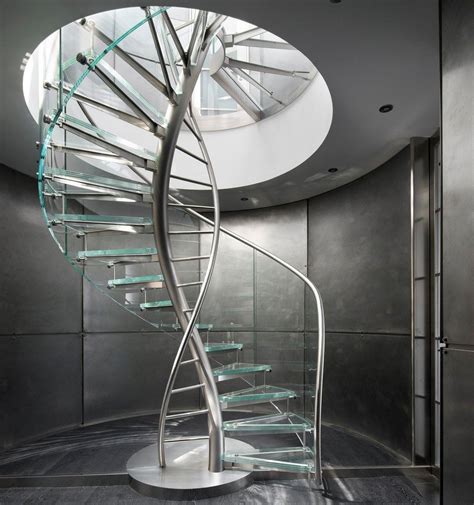 Glass Spiral Staircase With Stainless Steel Structure Tempered Glass