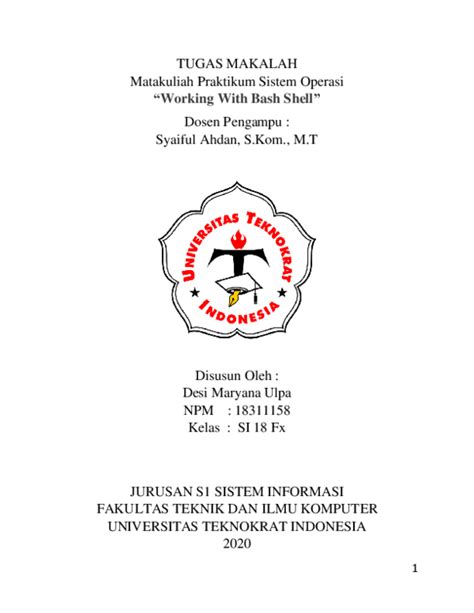 pdf tugas makalah matakuliah praktikum sistem operasi working with bash shell desi maryana