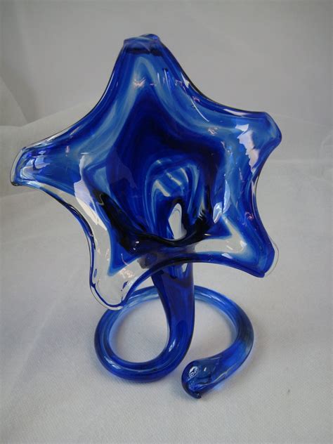 Cobalt Blue Vintage Hand Blown Glass Blue Flower Vase