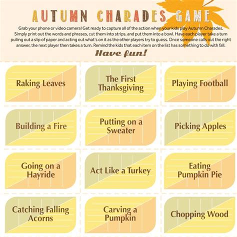 Autumn Charades Game Thanksgiving Autumn And Game