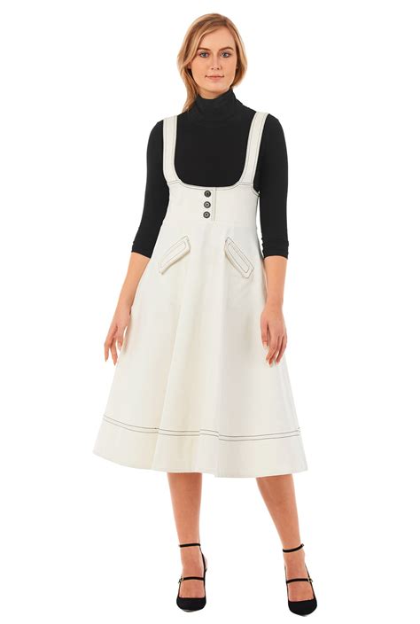 Shop Off White Denim Button Jumper Dress Eshakti