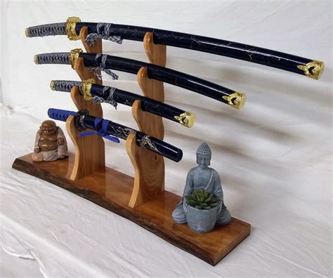 Rustic 4 Tier Katana Sword Stand Wakizashi Tanto Samurai Display