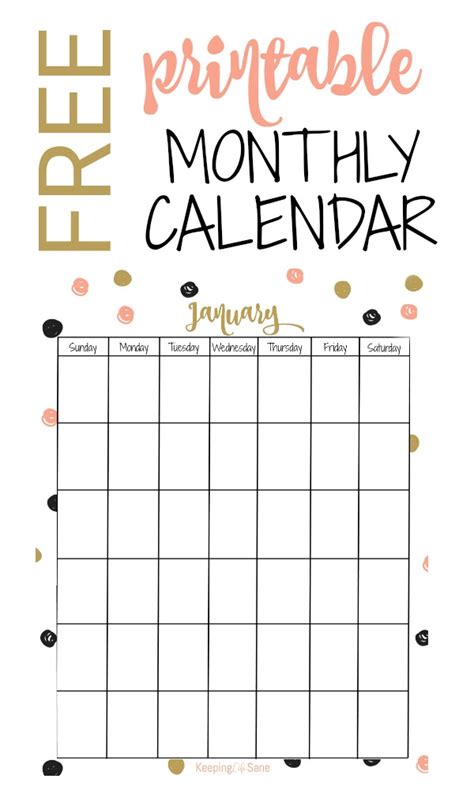 Cute Printable Monthly Calendar