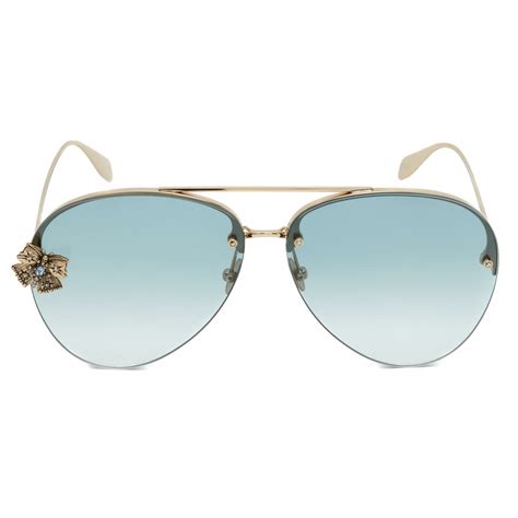 Alexander Mcqueen Butterfly Jewelled Sunglasses Gold Light Blue