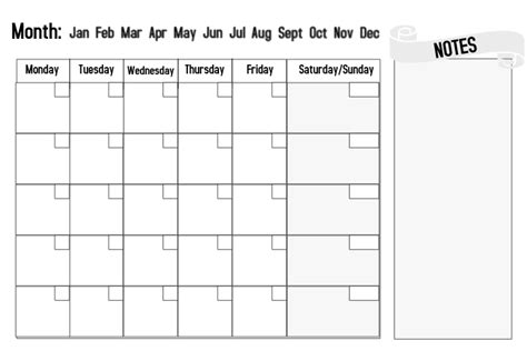 Blank Reusable Calendar With Notes Template Postermywall