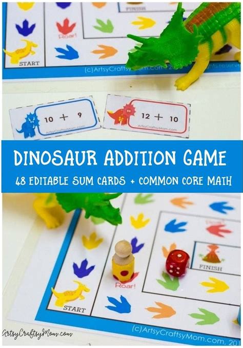 Counting, numbers, classification of objects, positions or spatial sense, telling time on clocks, geometry and shapes, introduction to addition, introduction to subtraction and more. Printable Dinosaur Addition Game | Addition games ...