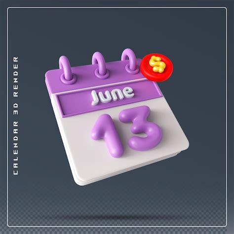 Premium Psd 13th June Calendar With Dollar Icon 3d Render