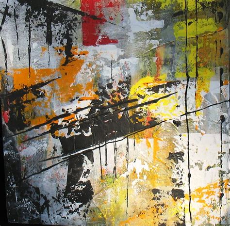 Yellow Abstract Collage Painting By Louise Adams