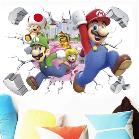 3d Super Mario Bros Lugi Removable Huge Wall Stickers Decal Kids Home