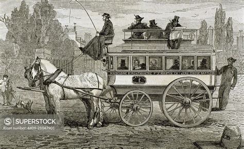 Horse Drawn Omnibus Engraving By H Linton In Lunivers Illustre