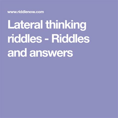 Lateral Thinking Riddles Riddles And Answers With Images Riddles