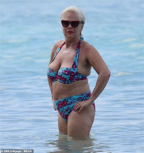 Denise Welch 60 Stuns In Turquoise Floral Bikini On Barbados Break