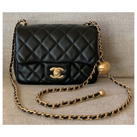 Chanel Runway Black Square Mini Flap Pearl Crush Bag Lambskin Ref