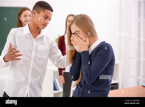 African American Teen Bullying His Classmate In School Stock Photo Alamy