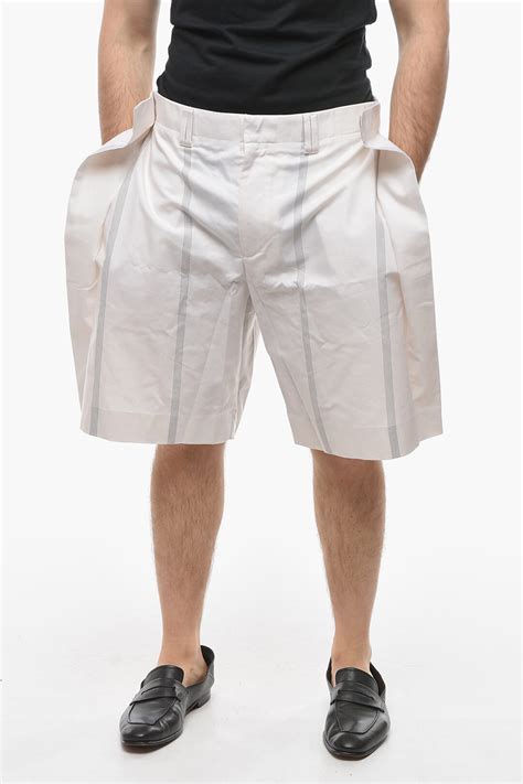 Salvatore Ferragamo Striped Motif Cotton Shorts With Side Stintchings