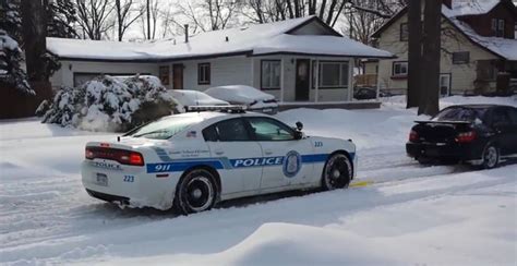 Dodge Police Car Pulled Out Of Snow By Subaru Wrx