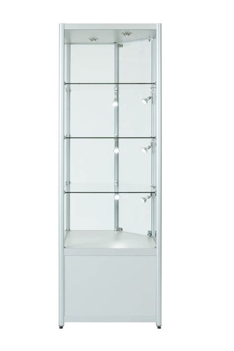 Choose a corner glass display cabinet with a shiny silver design to add some sparkle to your home. Aluminium Corner Glass Display Cabinet Storage 650mm