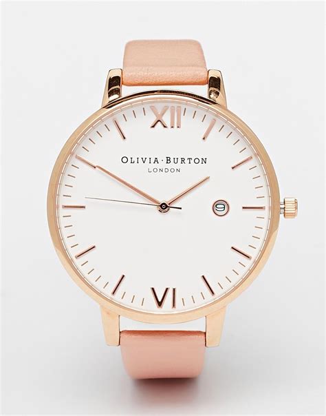 Olivia Burthon Timeless Pink Leather Strap Oversize Dial Watch At Asos
