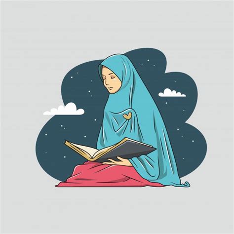 Женщина читает коран Islamic Cartoon Girls Cartoon Art Hijab Cartoon