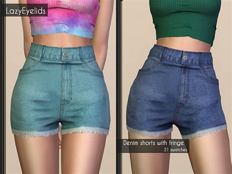 Ribbed Crop Top And Denim Shorts With Fringe From Lazyeyelids • Sims 4