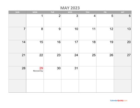 May Calendar 2023 With Holidays Calendar Quickly