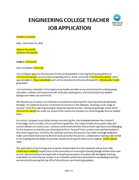 University Teacher Job Application Templates At
