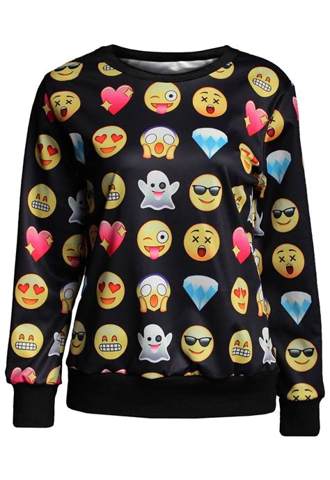Women Pullover Emoji Print Sweatshirt Women Pullover Printed
