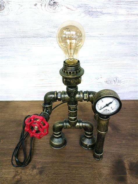 Steampunk Robot Table Lamp With Pressure Gauge Industrial Etsy
