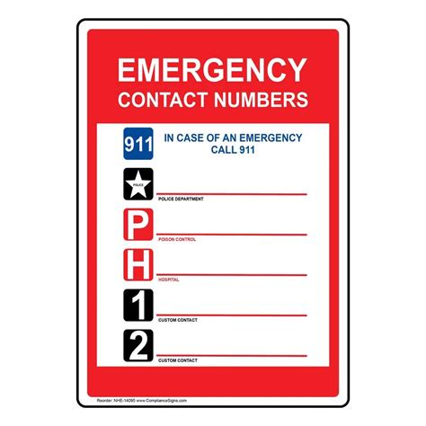 Buy Compliancesigns Com Emergency Contact Numbers Sign X Inch Aluminum For Emergency