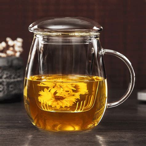 Borosilicate Glass Infuser Mug Three Piece Tea Cup With Filter And Lid