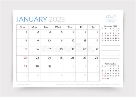 2023 Year Planner Calendar Desk Calender Template Vector Illustration