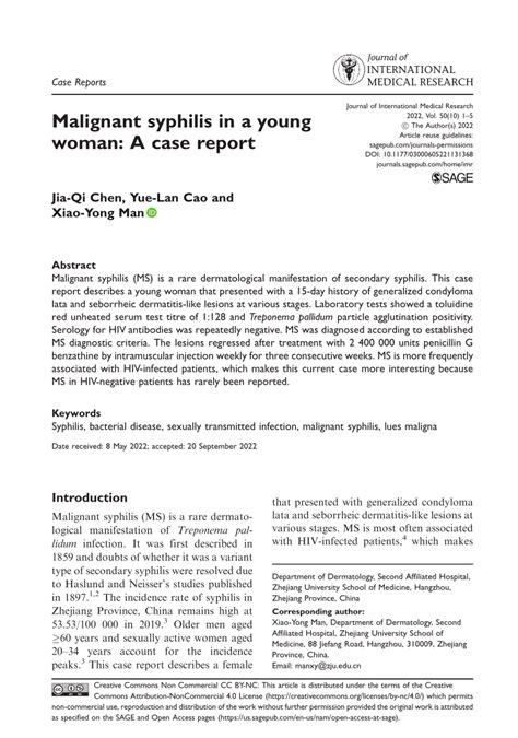 Pdf Malignant Syphilis In A Young Woman A Case Report