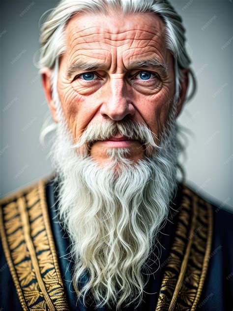 Premium Ai Image A Man With A Long Beard And Blue Eyes Is Standing In Front Of A Wall