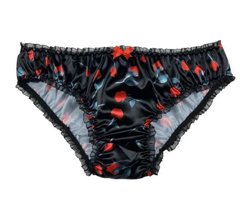 Satin Floral Frilly Sissy Panties Bikini Knicker Underwear Briefs Uk Size 6 20 £1499