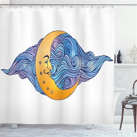 Moon Shower Curtain Abstract Crescent Moon With Swirling Cloud