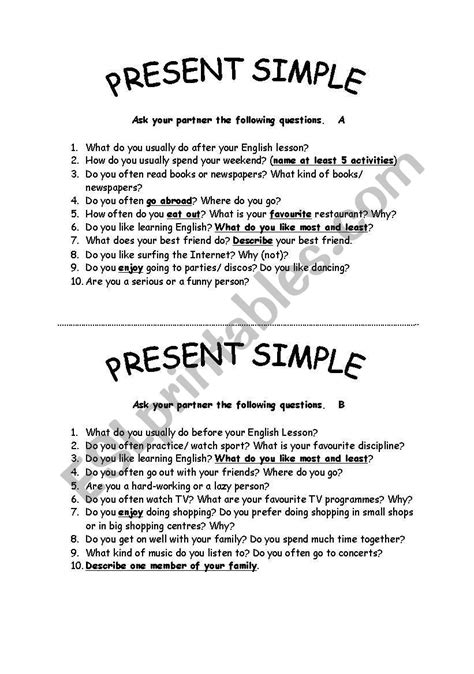 Present Simple Speaking Esl Worksheet By Karolina Katka