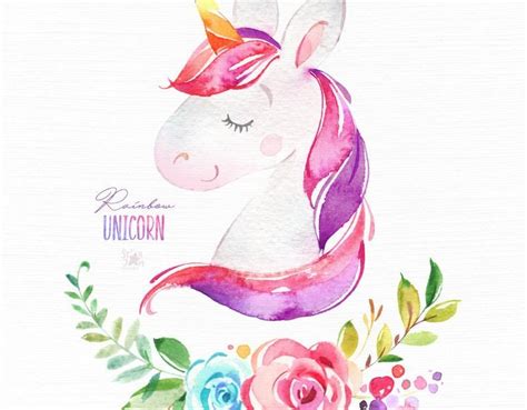 Rainbow Unicorn Watercolor Magic Clipart Pink Rainbow Etsy Unicorn