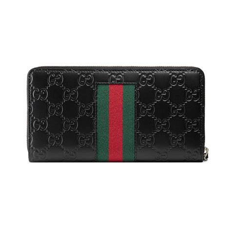 Gucci Leather Signature Web Zip Around Wallet In Black For Men Lyst