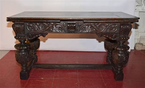 Elizabethan Style Hand Carved Oak Library Table For Sale At 1stdibs