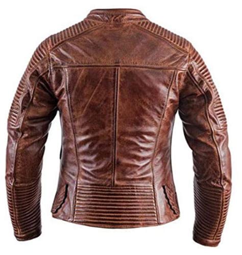 Mens Retro Cafe Racer Distressed Brown Leather Jacket