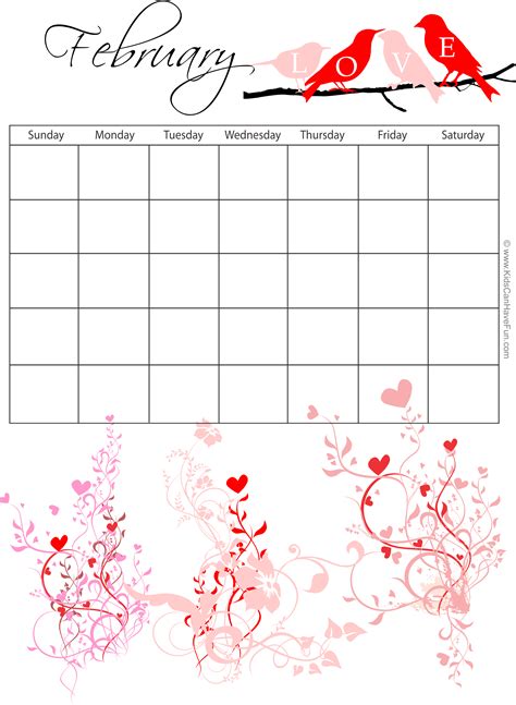 Feb Calendar Printable