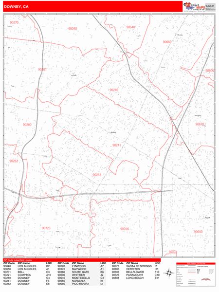 Downey California Zip Code Maps - Red Line