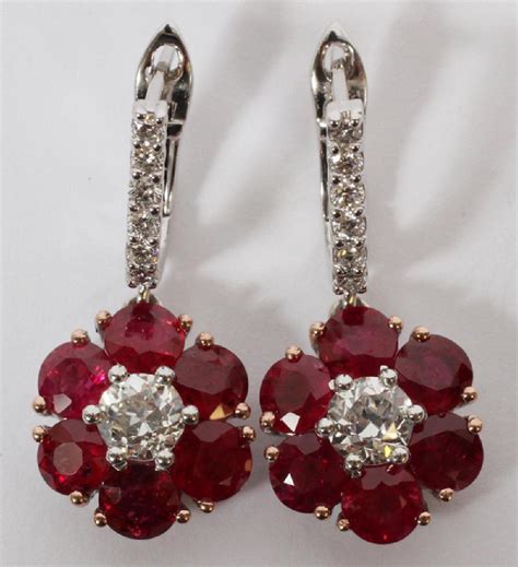 535ct Ruby And Diamond Dangle Earrings Pair Diamond Dangle Earrings
