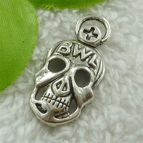 80 Pieces Antique Silver Skull Charms Pendant 40x18mm 2449silver